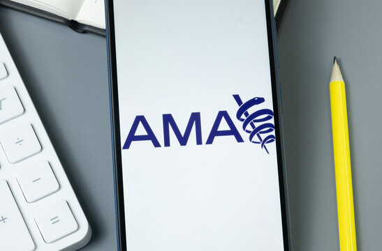 New York, USA - 30 August 2024: AMA American Medical Association Logo on Phone Screen, Company Icon on Display
