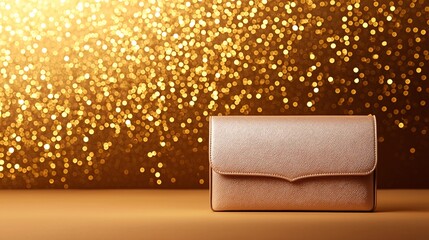 Obraz premium Gold Clutch Bag on Glittering Background.