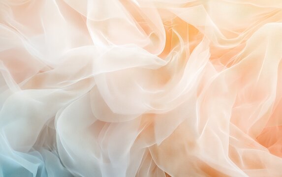 Soft, delicate tulle fabric in shades of peach and white. Perfect for a dreamy backdrop.