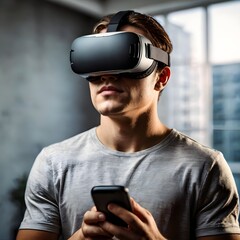 Student Engineer Wearing Virtual Reality Headset Holding Joysticks and Controlling Bionic Limb While Actions Displayed on Screen. Modern Equipment and Computer Science Education in University Concept.
