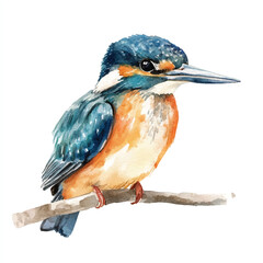 Kingfisher watercolor clipart illustration isolated