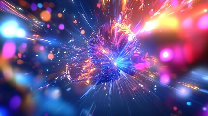 Colorful abstract explosion of light and energy in space with vibrant hues and dynamic shapes at night