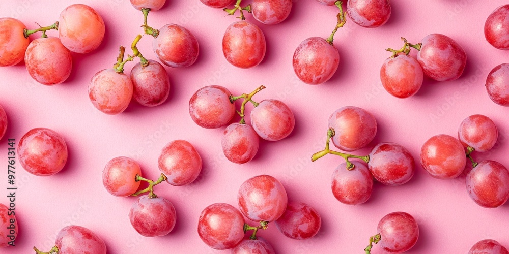 Canvas Prints Fresh red grapes scattered on a vibrant pink background. This image captures the juicy essence of grapes. Perfect for food blogs, recipe pages, or health articles. AI