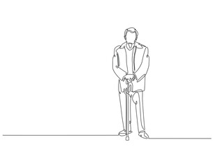 Continuous one line drawing of old man walking with stick walker. One line drawing illustration of grandfather using cane walker. International patient safety day concept line art. Editable outline.
