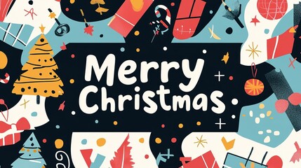 Merry Christmas greeting with festive decorations and colorful gifts creating a cheerful holiday atmosphere