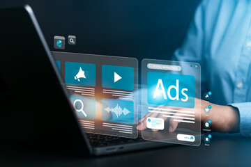 Fototapeta premium Online sales concept of digital marketing, ad, product ads, promotion of products or services through digital tools. Online advertising concept Internet advertising digital marketing Social media