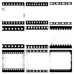 Set of vector film strip square overlay distressed grunge elements.