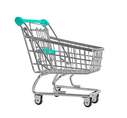 Shopping cart isolated on transparent background. Empty metal trolley