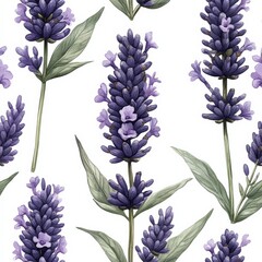 Fototapeta premium Beautiful lavender flower pattern with soft purples and greens, botanical style