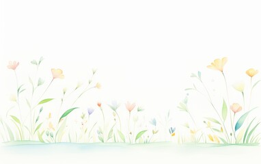 A delicate watercolor illustration featuring soft pastel flowers amidst gentle greenery, creating a serene and peaceful atmosphere.