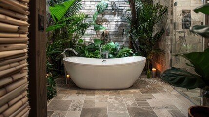 Luxurious Bathroom with Tropical Plants