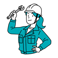 モンキーレンチを構える作業員の女性