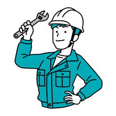 モンキーレンチを構える作業員の男性