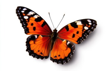 A vibrant orange butterfly with striking patterns, showcasing nature's beauty in a delicate and colorful display.