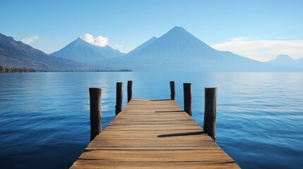Scenic Jetty on Lake Atitlan with Mountain Backdrop