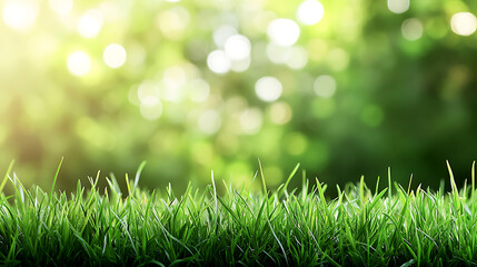 Fototapeta premium close-up of lush grass against a hazy backdrop of a garden.