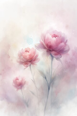 A watercolor painting of three pink flowers