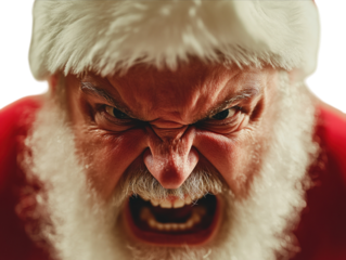 Santa Claus looking angrily at the camera with a furious expression on a white background.