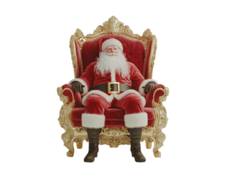 Santa Claus sitting on a chair with a relaxed pose on a white background.