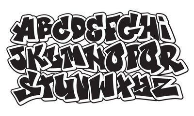 Alphabet in street graffiti style, hand drawn. vector graffiti alphabet on isolated white background