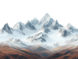 Detailed mountain range with rugged terrain on white background. PNG transparent.