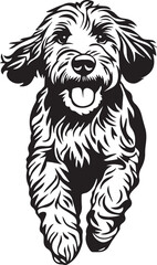 black and white illustration of a goldendoodle dog
