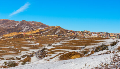 The outskirts of the highland Dagestan village in the Caucasus Mountains