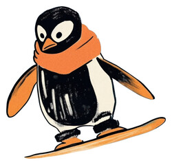 Obraz premium PNG Penguin playing snowboard outdoors winter nature.