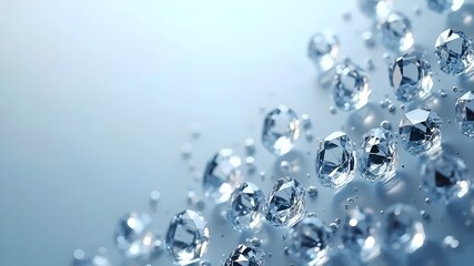 Diamonds Scattered: Close-Up of Gleaming Crystals on a Blue Surface