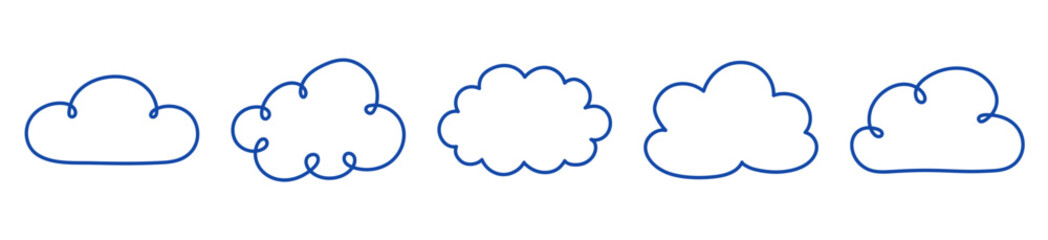 Collection of hand drawn clouds. Icons in cartoon style. Vector illustration