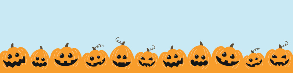 Halloween banner with cute pumpkins. Vector illustrator