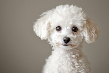 French Poodle Dog. Cute White Puppy, Pet Animal Breed Bichon Canino