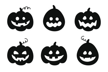 Cute Halloween pumpkin lanterns. Icon set. Vector illustration