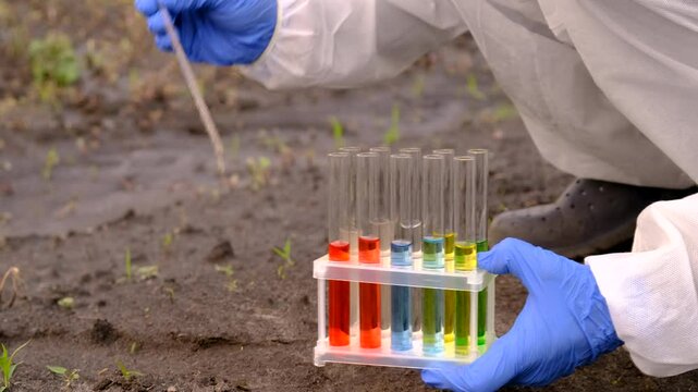 Taking soil samples in nature. Selective focus.