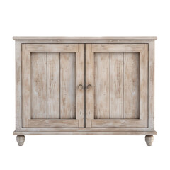 A white wooden cabinet with two doors and two handles
