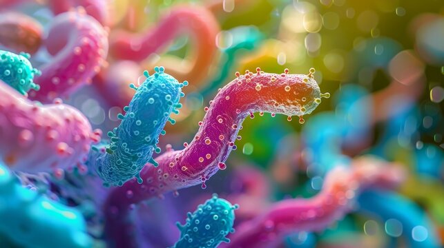 3D computer generated microscope close up of curly shaped Spirella bacteria 