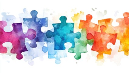 Colorful puzzle pieces coming together, symbolizing the power of collaboration and creativity in design on a white background Generative AI