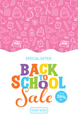 Back to School Sale background with hand drawn elements. Vector illustration