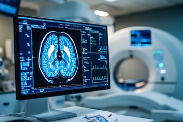 Modern brain scan showing on a monitor in a hospital operating room
