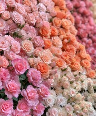 Colorful display of roses in various shades at a floral exhibit