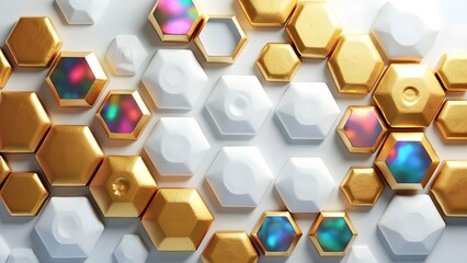 Geometric Design: White and Gold Hexagon Tiles