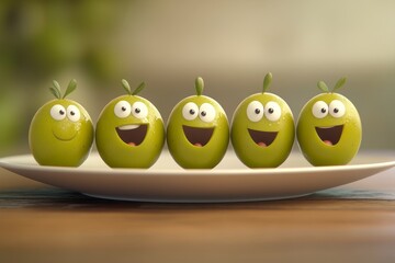 Funny olive characters on a plate
