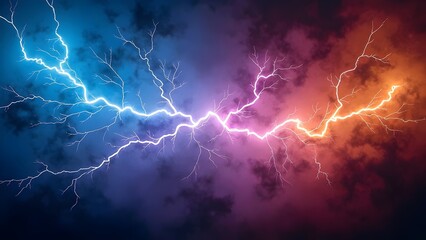 Lightning Storm: Blue and Orange Lightning Bolts in a Cloudy Sky