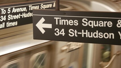 New York subway station interior, underground metropolitan platform. United States public metro...