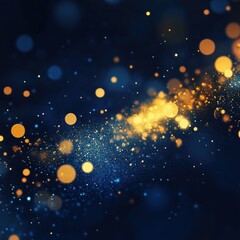 abstract background with Dark blue and gold particle. Christmas Golden light shine particles bokeh on navy blue background. Gold foil texture. Holiday