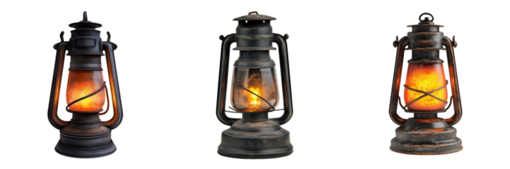 Set of ghost lantern with eerie light isolated on a transparent background