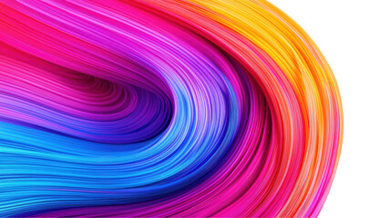 Fototapeta premium Colorful swirling abstract wave featuring bright hues of pink, purple, blue, and orange. The sweeping curves create a bold and energetic visual impact. Isolated on transparent background, png.