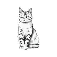 A colorful watercolor painting of an American Bobtail cat illustration.  pencil sketch cat