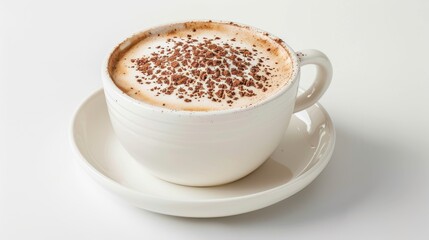 Obraz premium A white coffee cup with a white saucer and a lot of chocolate on top