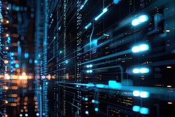 Obraz premium A computer screen with a blue background and a lot of blue lines